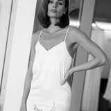 Callie Lace Trim Slip in White