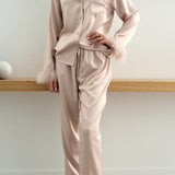 Taylor Satin Feather Bridal Pyjama Set Champagne