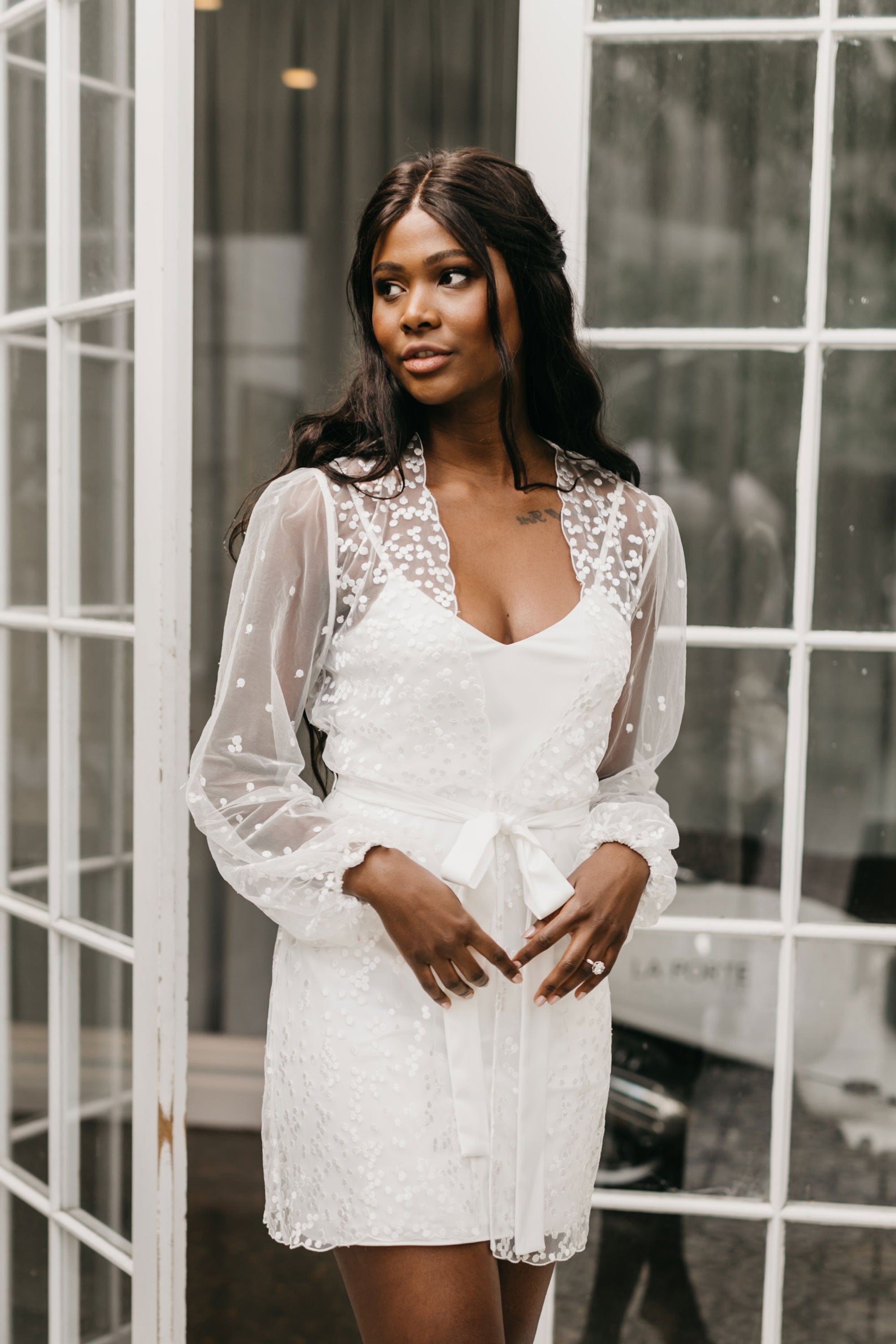 Camile Spot Lace Robe - Includes Slip - lerose AU