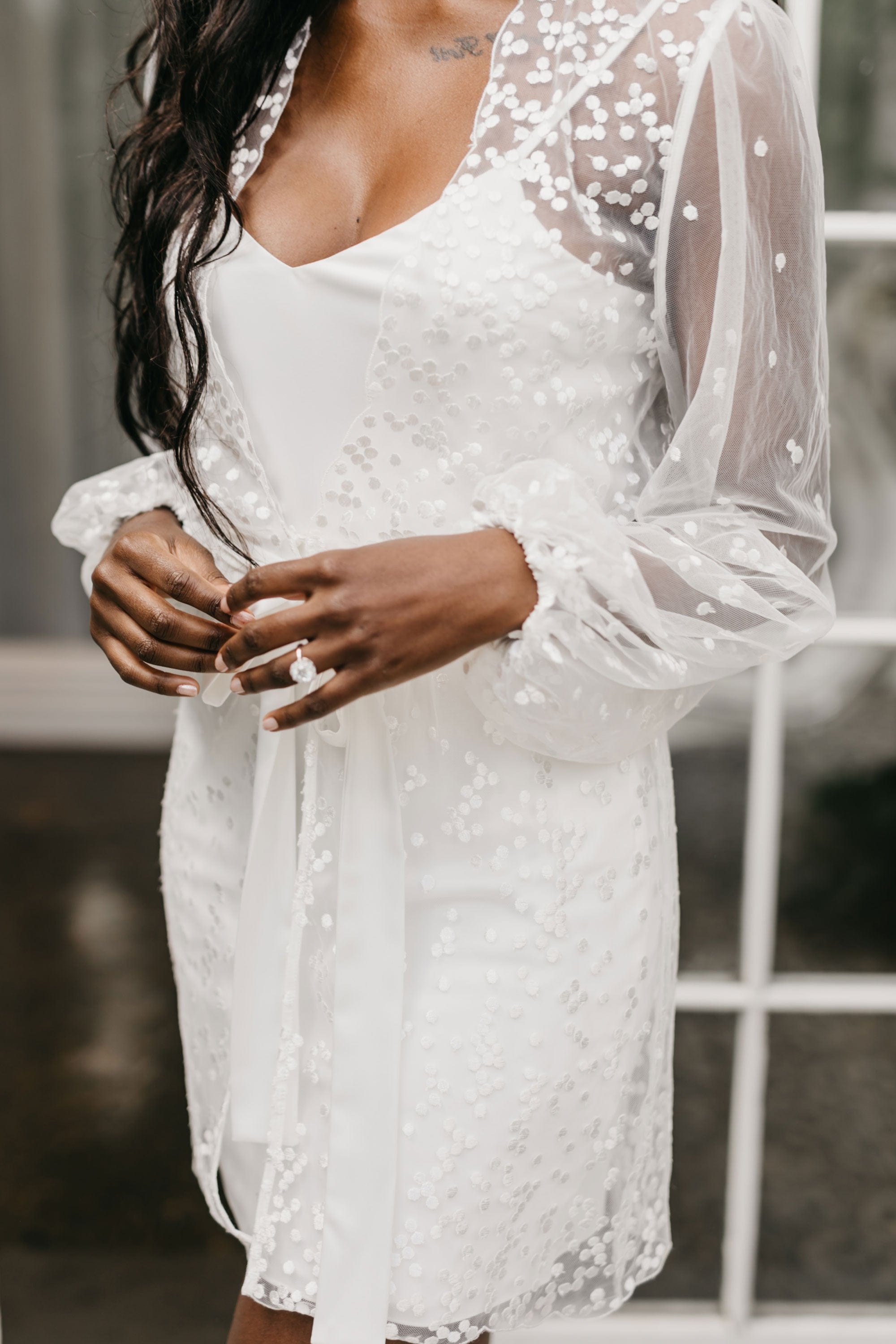 Camile Spot Lace Robe - Includes Slip - lerose AU