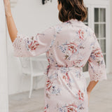 Serena Veiled Rose Printed Lace Trim Satin Robe