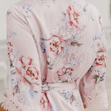 Serena Veiled Rose Printed Lace Trim Satin Robe