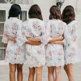 Serena Veiled Rose Printed Lace Trim Satin Robe