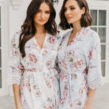 Serena Veiled Rose Printed Lace Trim Satin Robe
