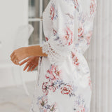Serena Veiled Rose Printed Lace Trim Satin Robe