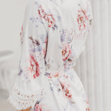 Serena Veiled Rose Printed Lace Trim Satin Robe