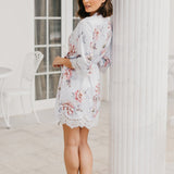 Serena Veiled Rose Printed Lace Trim Satin Robe