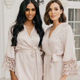 Scarlett Petal Hem Lace Trim Satin Robe