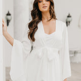 Ella Satin Flutter Sleeve Maxi Bridal Robe - Includes Slip