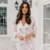 Rose Mist Floral Lace Trim Satin Robe