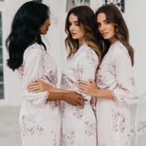 Rose Mist Floral Lace Trim Satin Robe