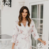 Rose Mist Floral Lace Trim Satin Robe