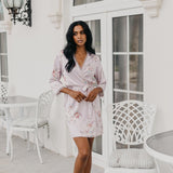 Rose Mist Floral Lace Trim Satin Robe