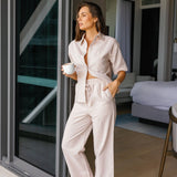 Portia Linen Bridesmaid Pyjamas Long Champagne