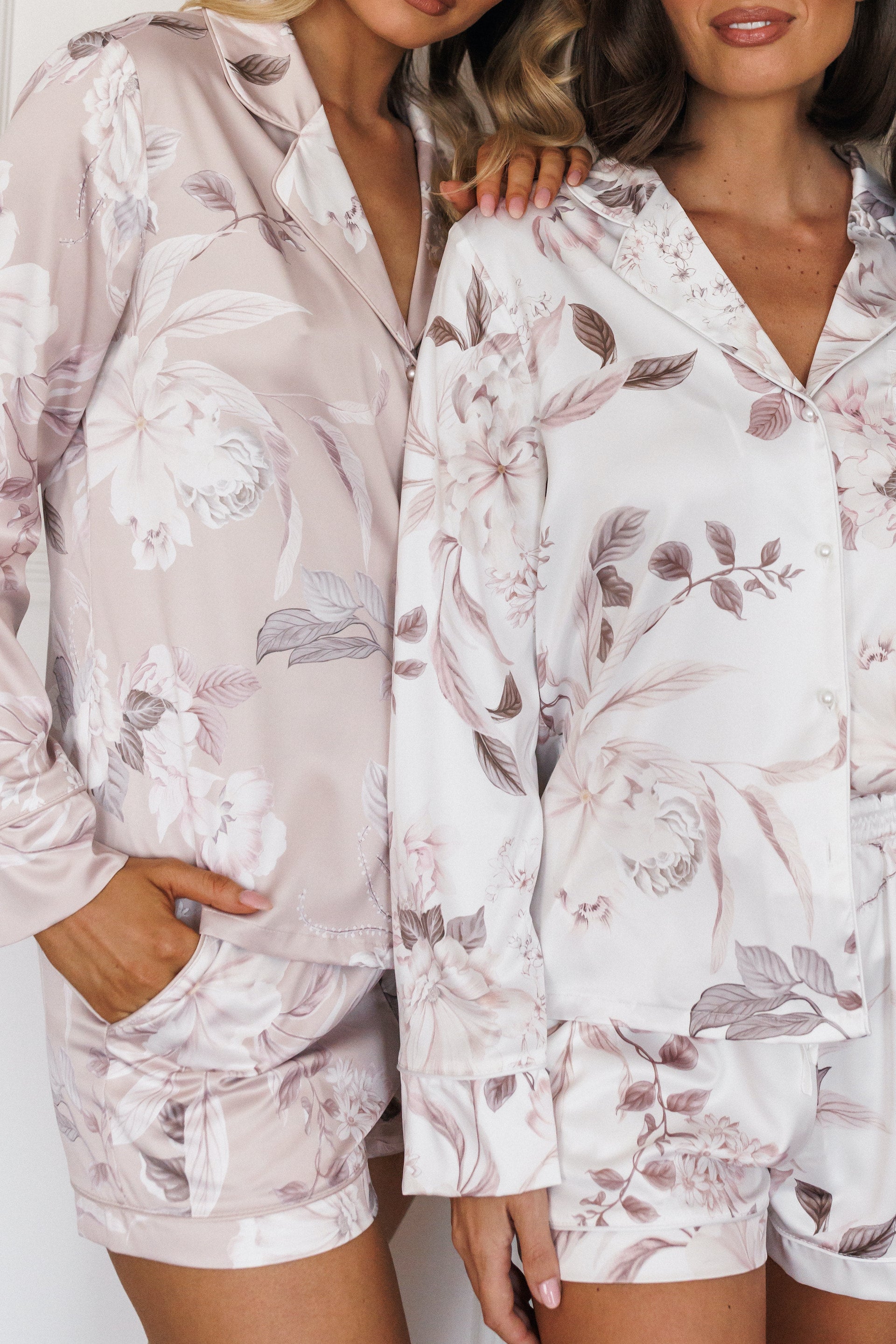 MJ Long Sleeve Short Satin Floral Bridesmaid Pyjamas