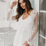 Amara Beaded Floral Lace Maxi Bridal Robe With Train - Includes Slip