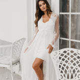 Amara Beaded Floral Lace Maxi Bridal Robe With Train - Includes Slip