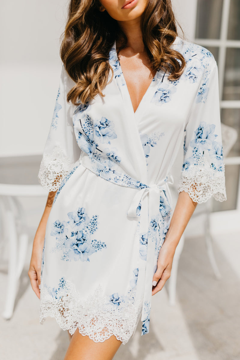 Ivana Bleu De Fleur Printed Robe