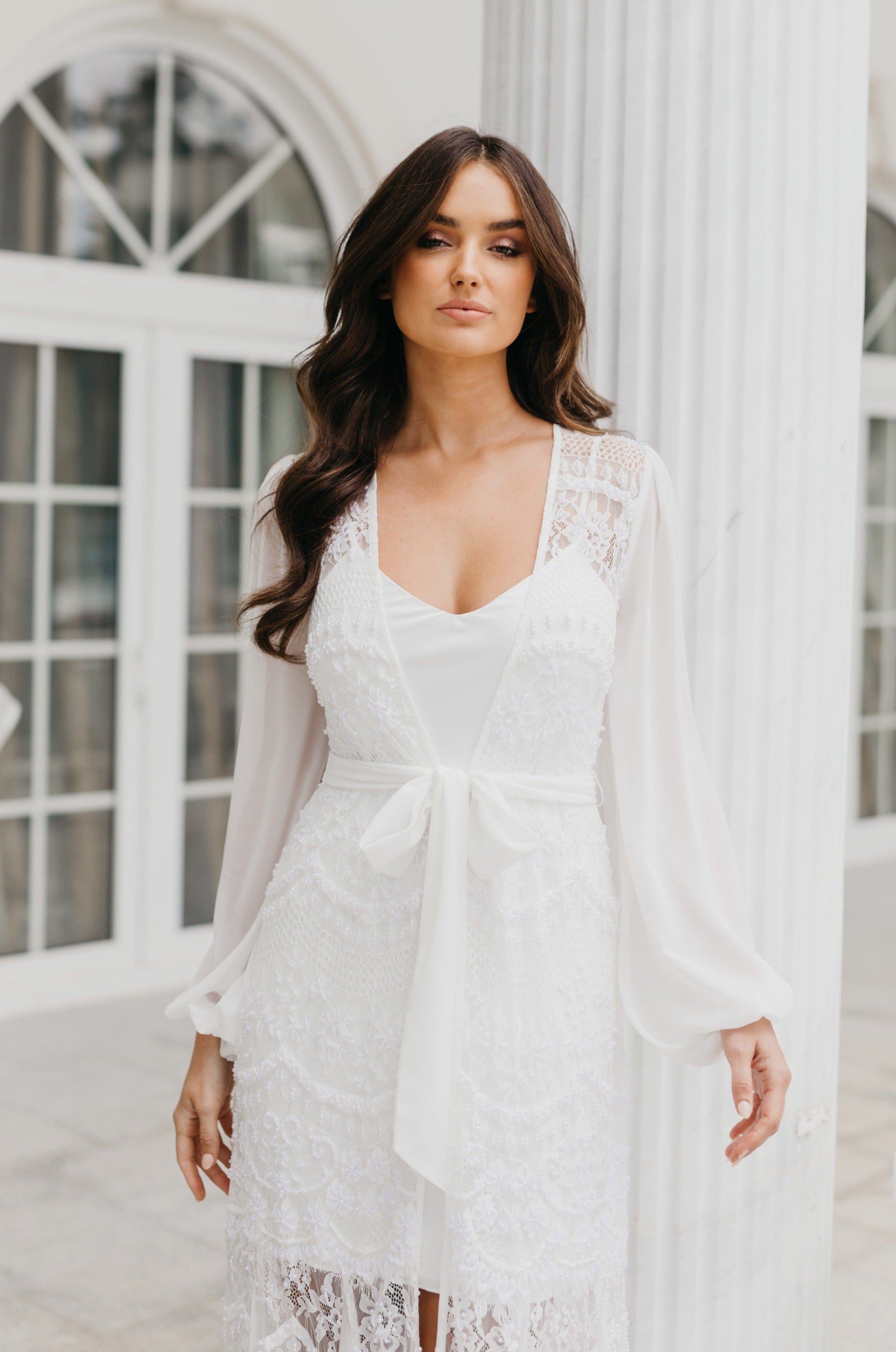 Clementine Hand Beaded Pearl Maxi - Includes Slip – Lerose USA