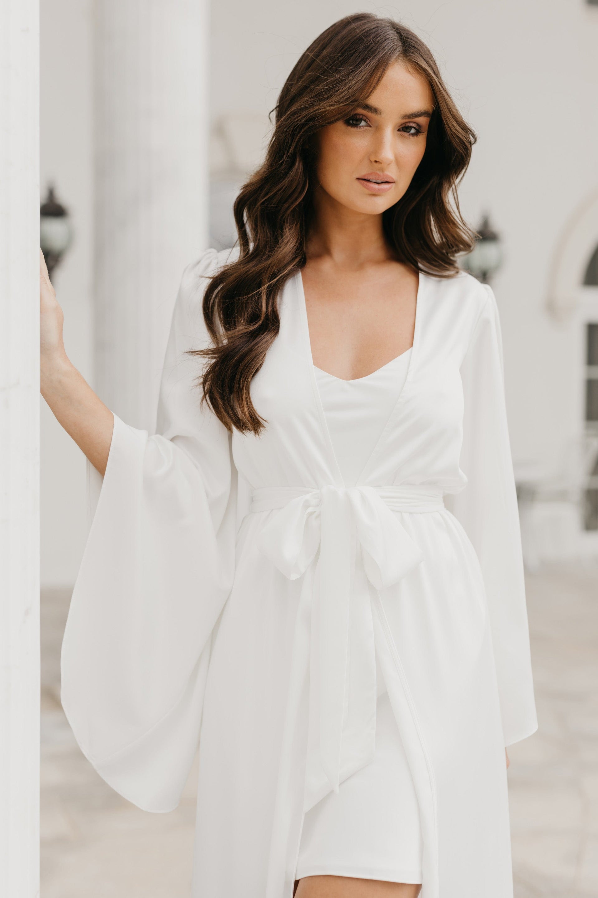 Ella Satin Flutter Sleeve Maxi Bridal Robe - Includes Slip