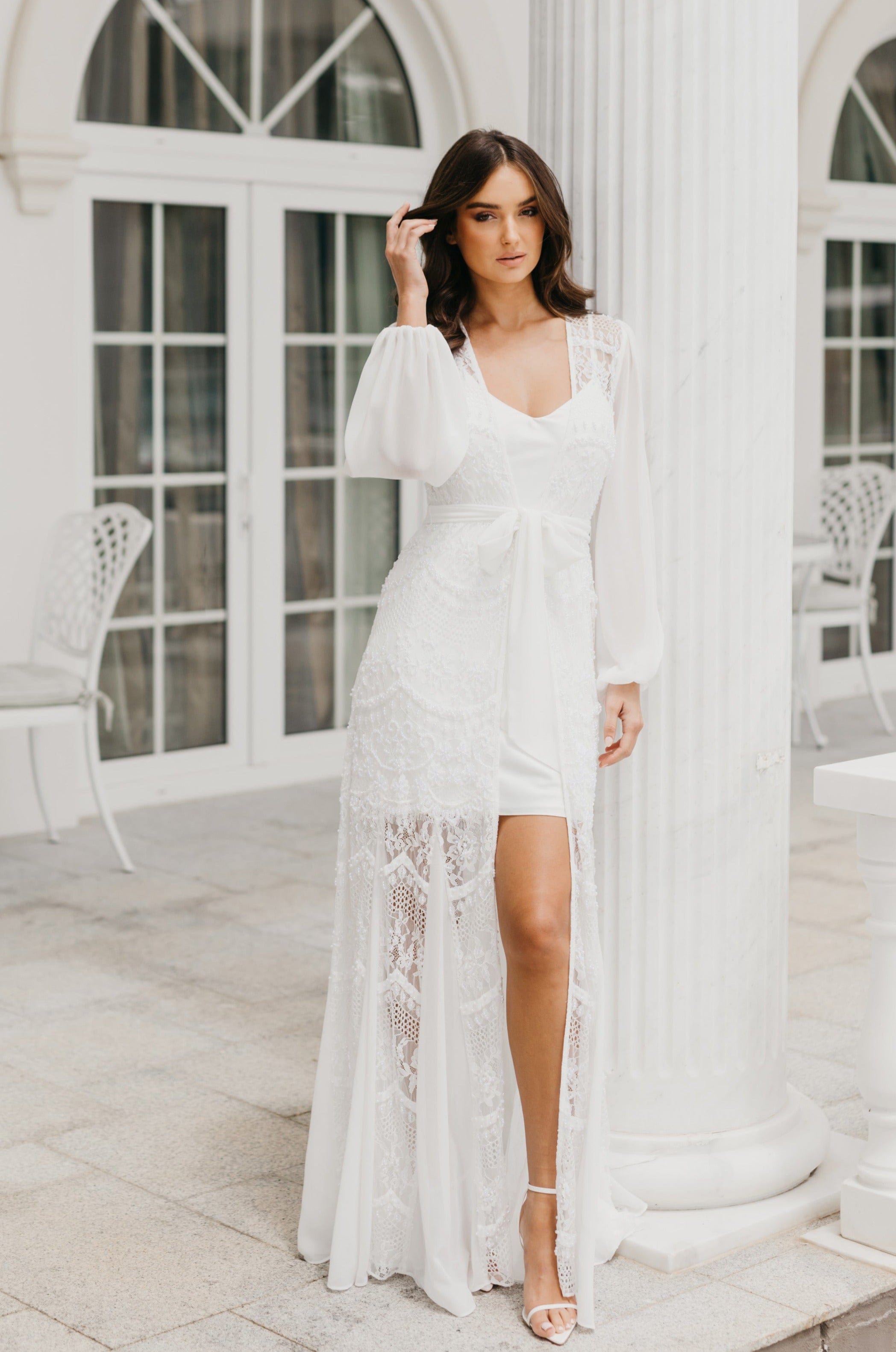 Clementine Hand Beaded Pearl Maxi - Includes Slip – Lerose USA